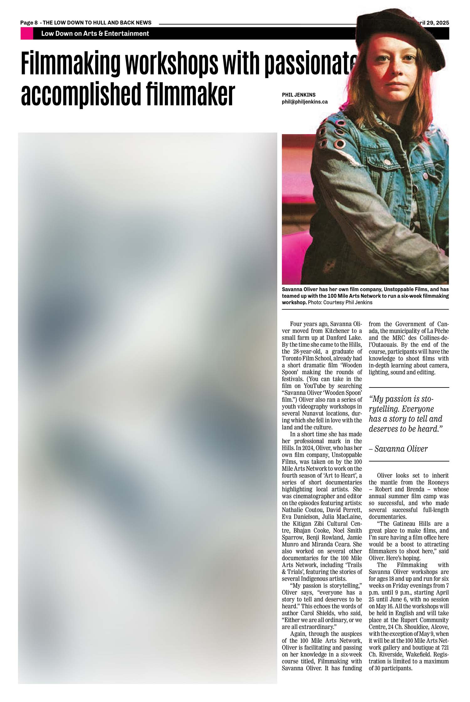 In the news: Filmmaking workshops with passionate, accomplished filmmaker