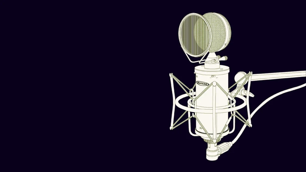 A microphone on a dark background