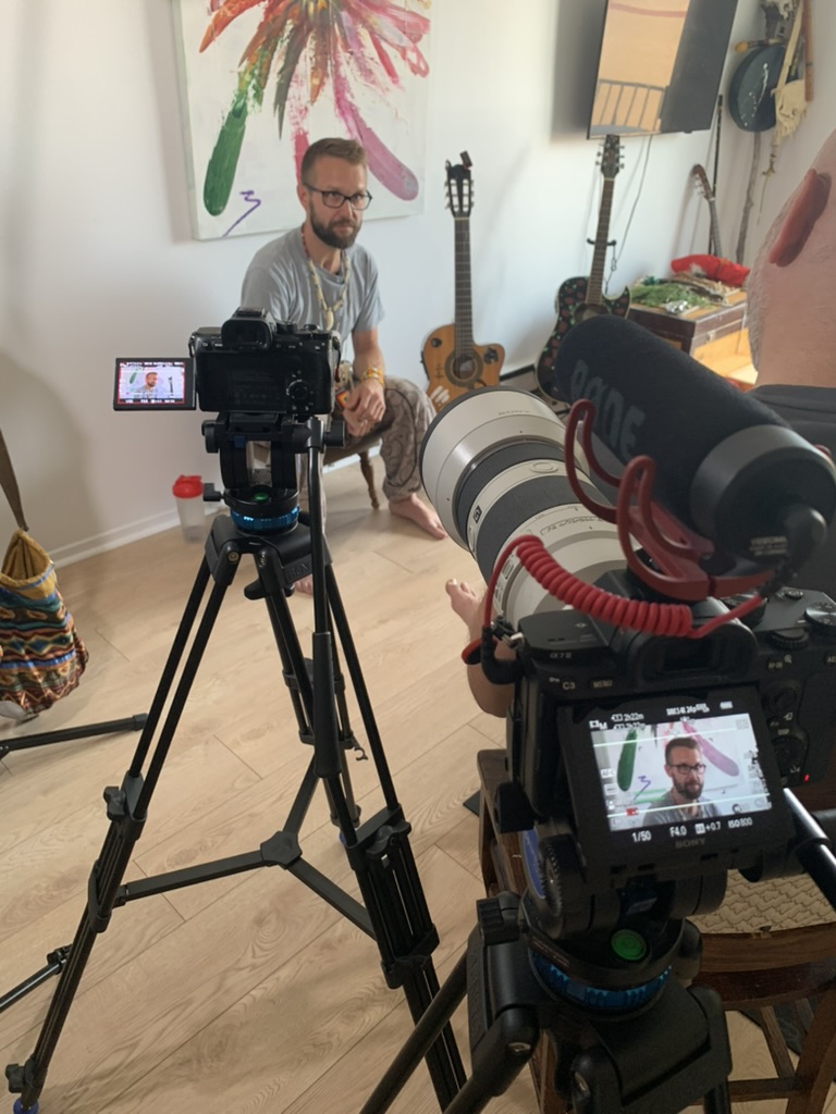 A behind the scenes photo of the Art-to-Heart shoot with James Patrick O'Leary